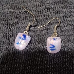 Modern Iridescent Dichroic Glass Lavender and Blue Dangle Earrings